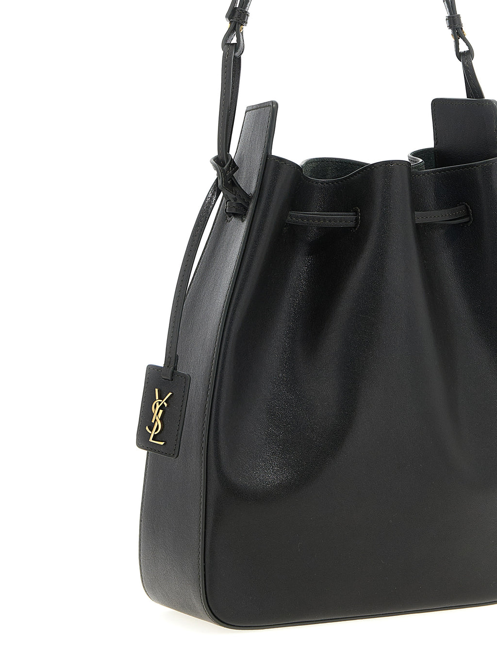 Sac à bandoulière bicolore en cuir de veau Saint Laurent, sac élégant avec détails sophistiqués.