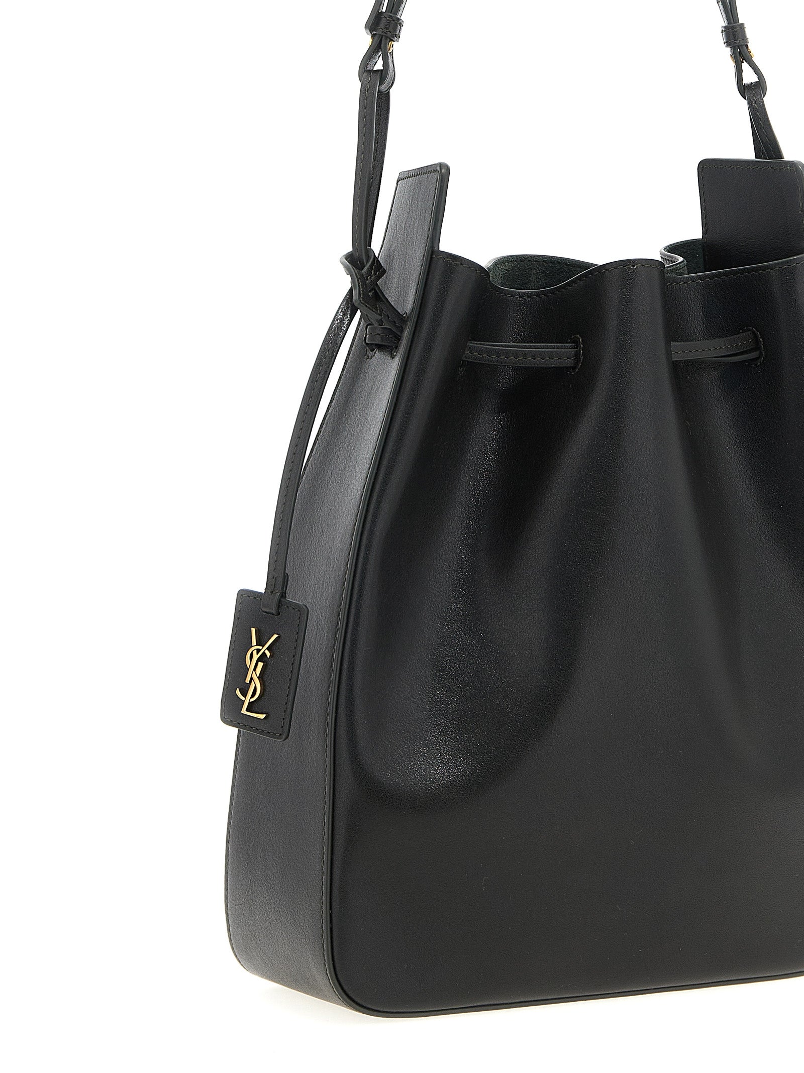 Sac à bandoulière bicolore en cuir de veau Saint Laurent, sac élégant avec détails sophistiqués.