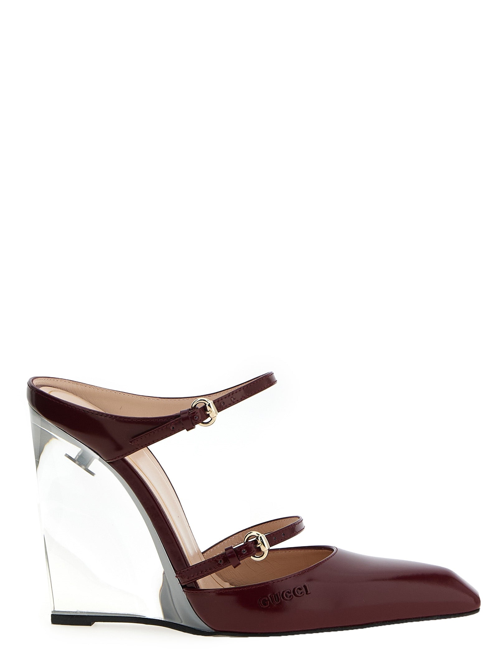 Sandales à talons compensés en cuir multicolore Gucci, avec bride tressée et semelle en caoutchouc.