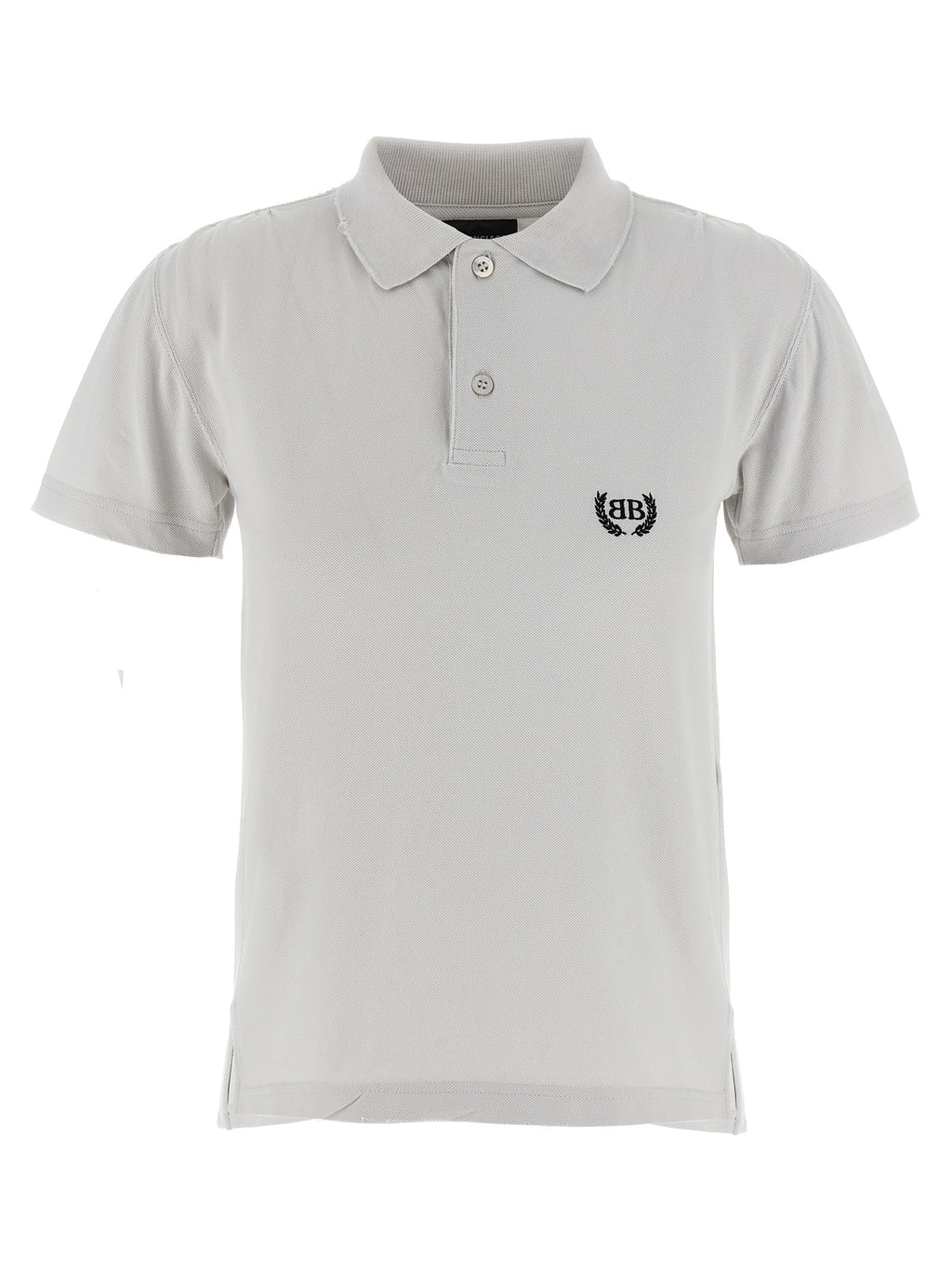 Chemise polo grise en coton de la marque Balenciaga, vue de face, avec col classique et logo discret.