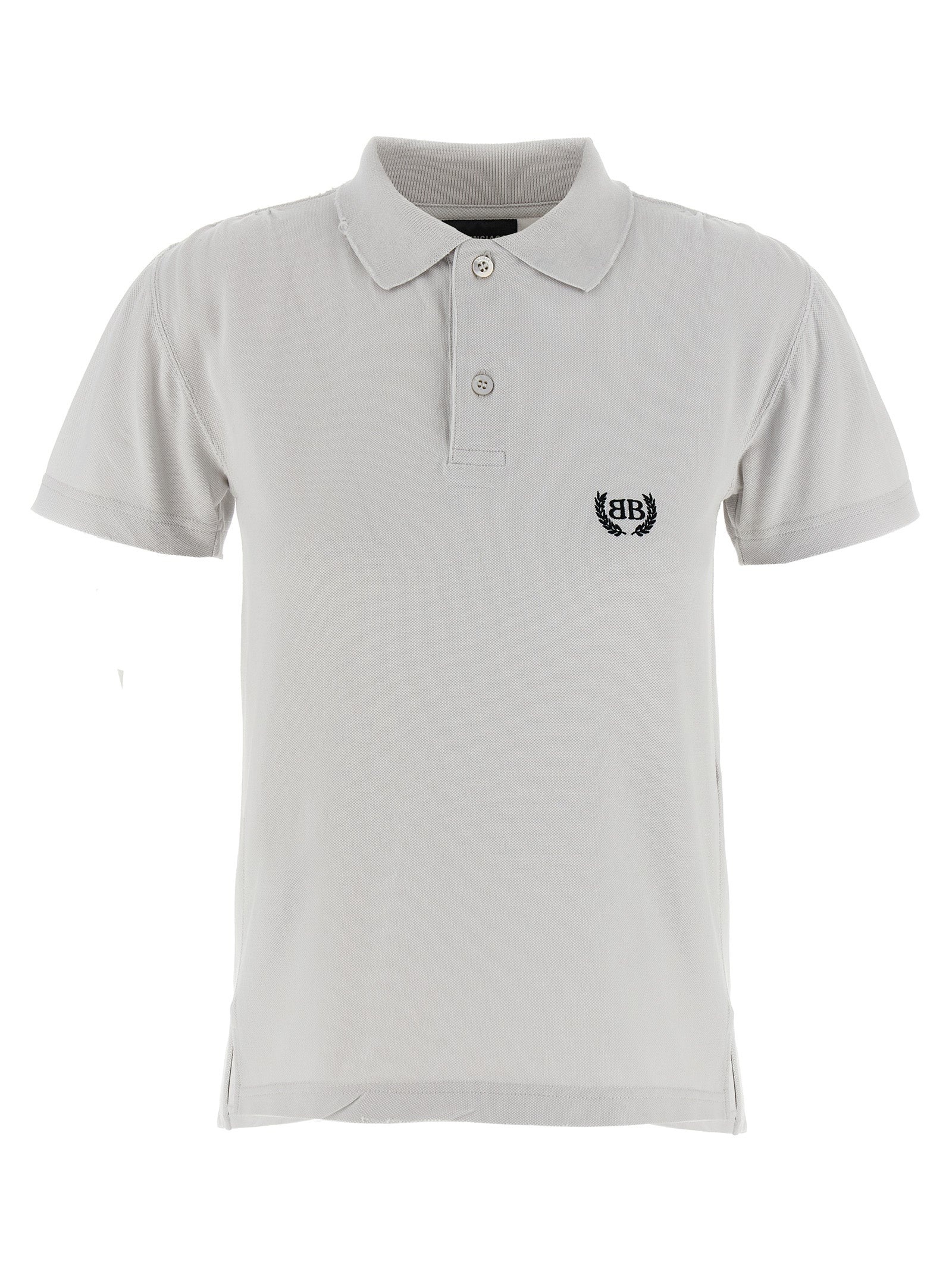 Chemise polo grise en coton de la marque Balenciaga, vue de face, avec col classique et logo discret.