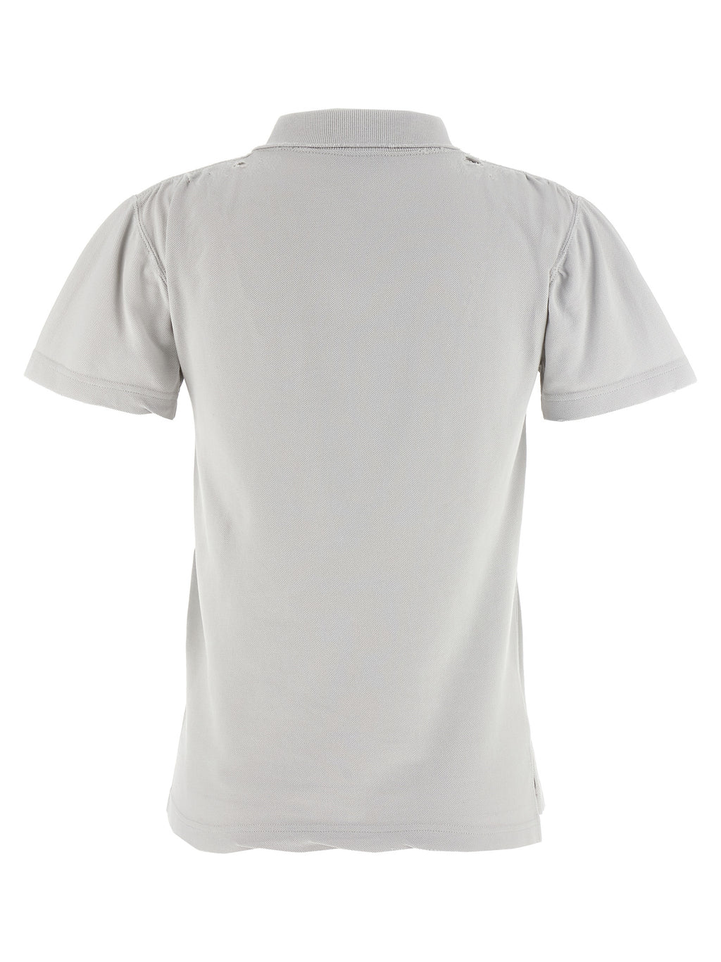 Chemise polo grise en coton de Balenciaga, vue de face, avec col classique et logo discret, sur fond neutre.