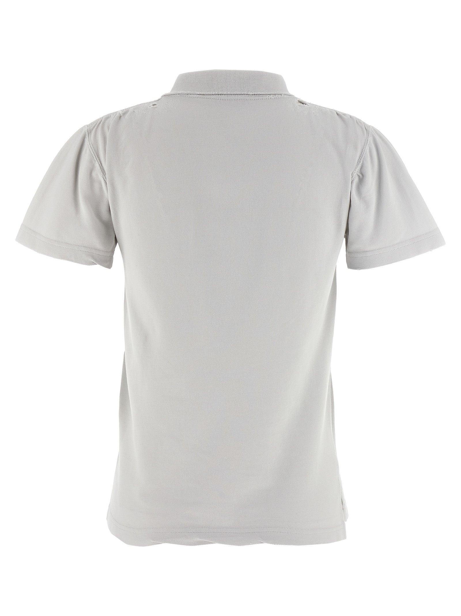 Chemise polo grise en coton de Balenciaga, vue de face, avec col classique et logo discret, sur fond neutre.