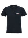 Chemise polo en coton bleu Balenciaga, vue de face, détails du col et des boutons, tissu doux et élégant.