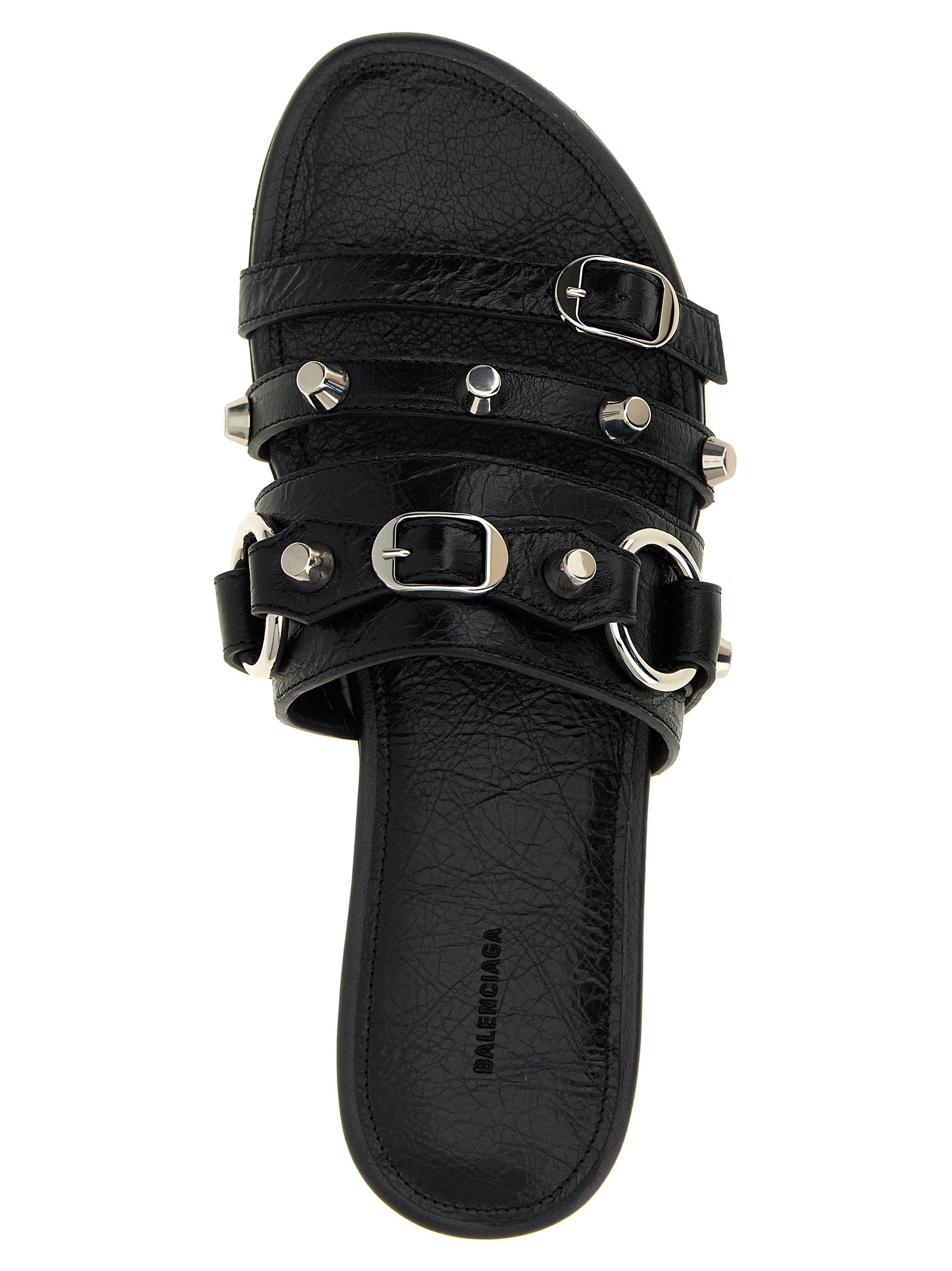 Sandales Balenciaga en cuir d'agneau noir, modèle élégant avec semelle plateforme et design moderne.