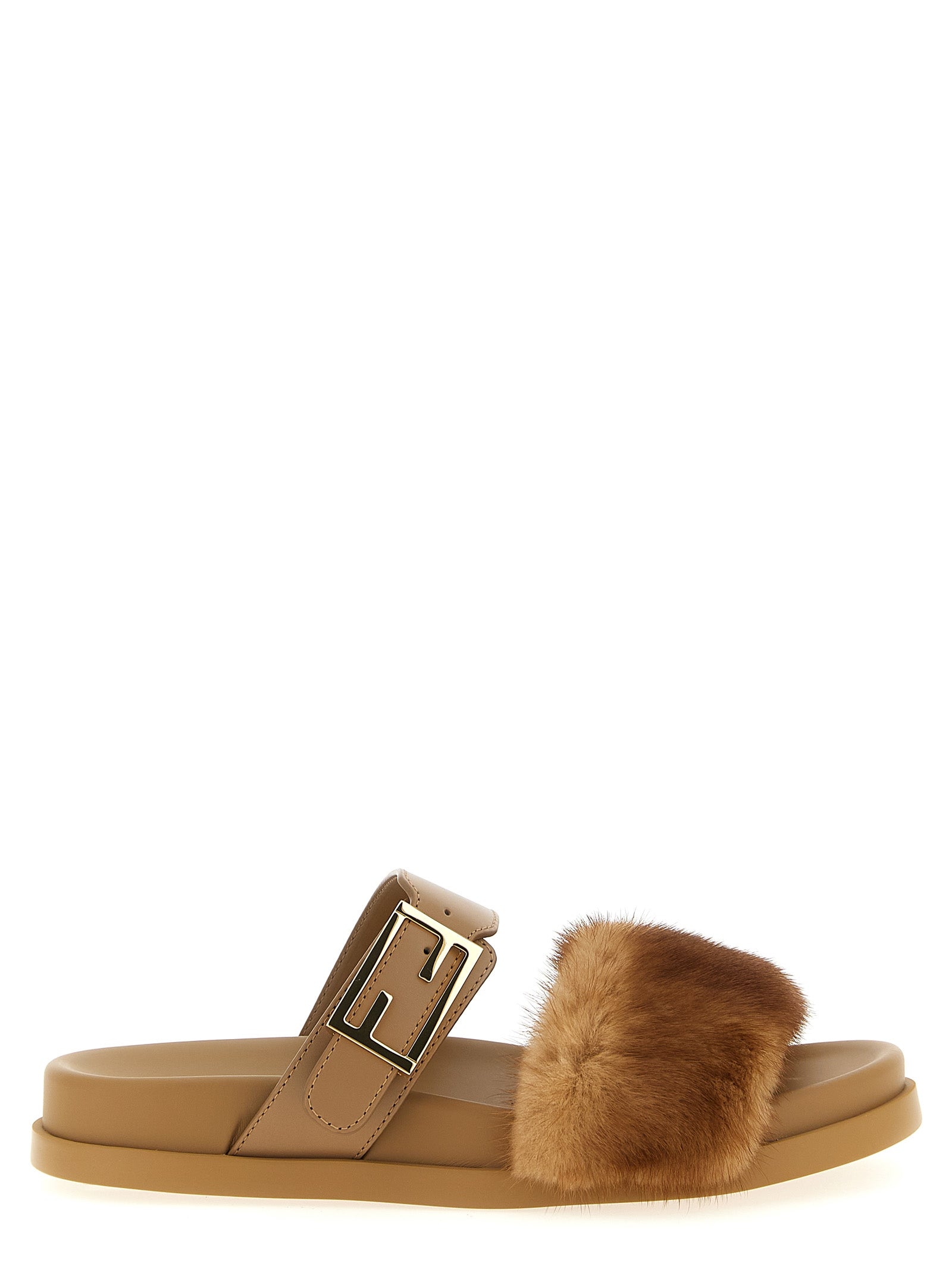 Sandales en cuir marron de Fendi, slides élégants avec design épuré, parfaits pour un style chic et confortable.