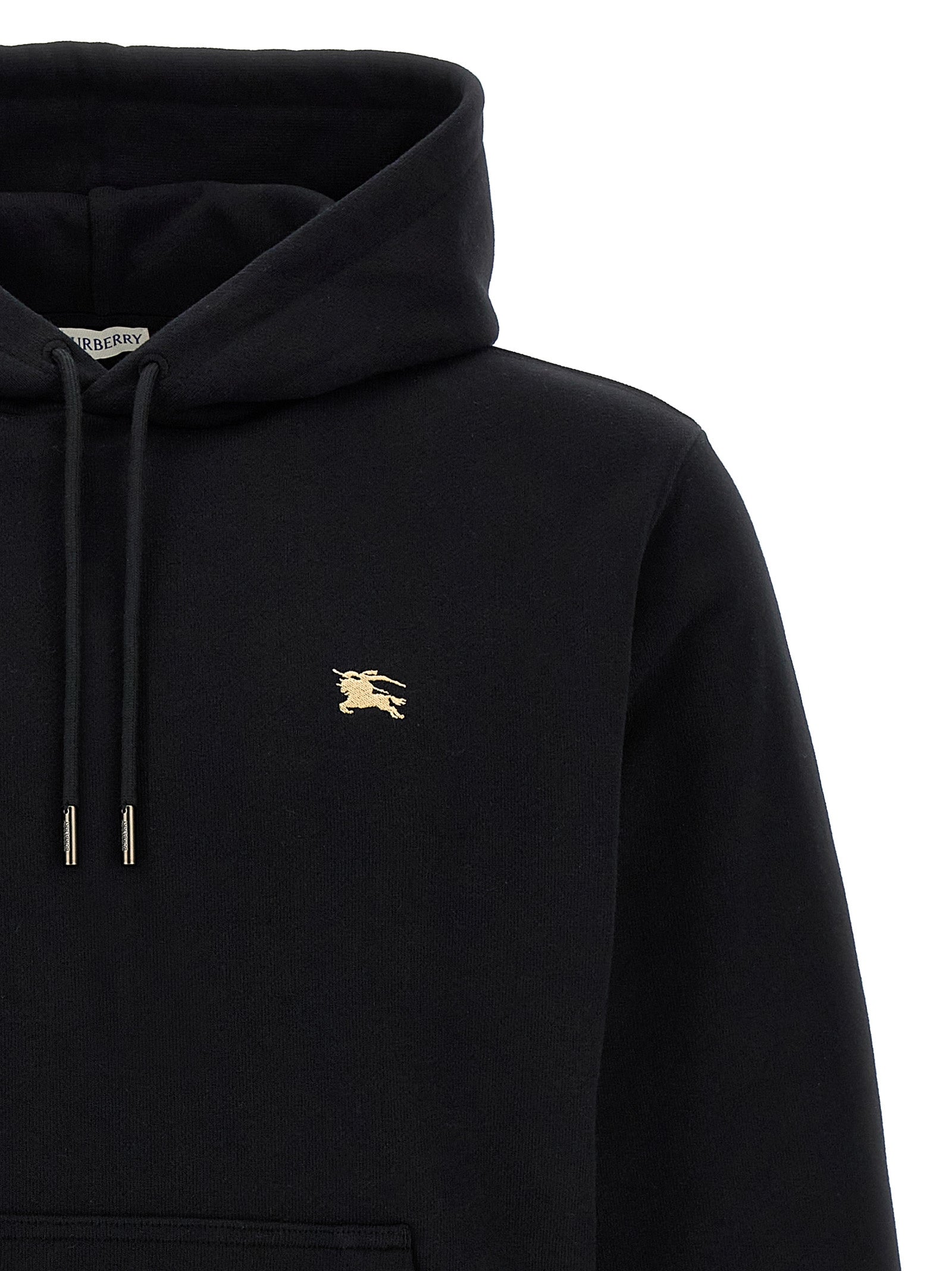 Sweat-shirt en coton noir Burberry, coupe décontractée avec logo emblématique sur la poitrine.