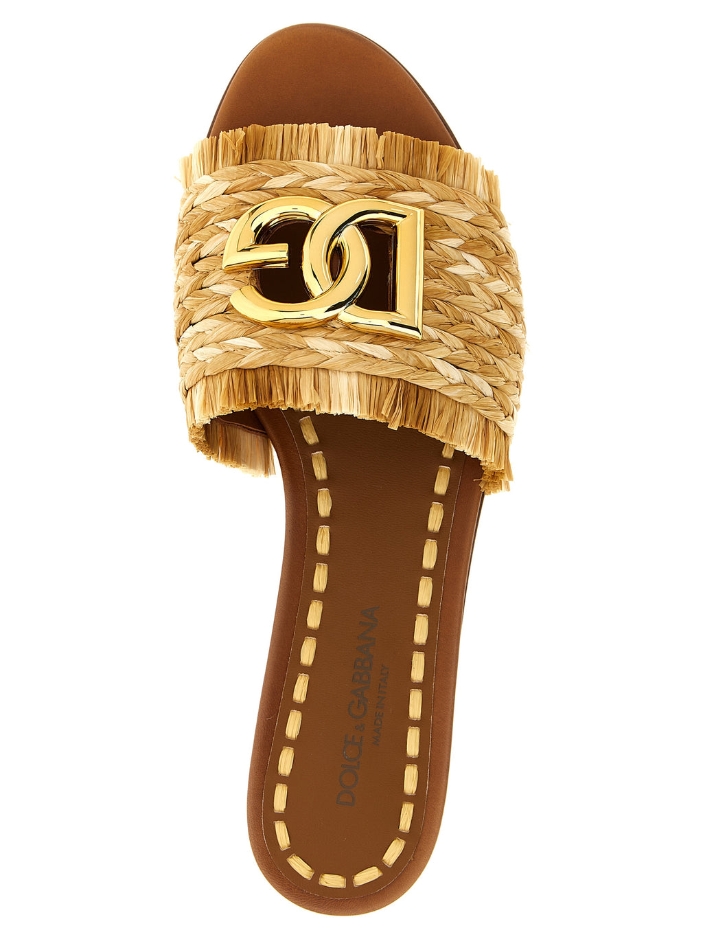 Sandales en raffia marron Dolce & Gabbana, souples et élégantes, avec bride large pour un look sophistiqué.