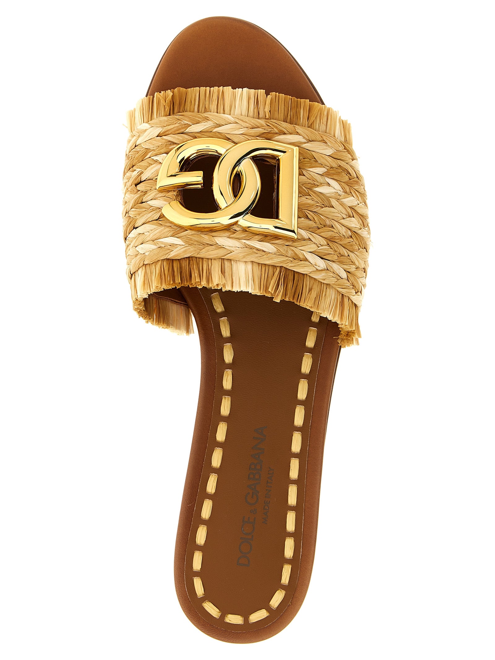 Sandales en raffia marron Dolce & Gabbana, souples et élégantes, avec bride large pour un look sophistiqué.
