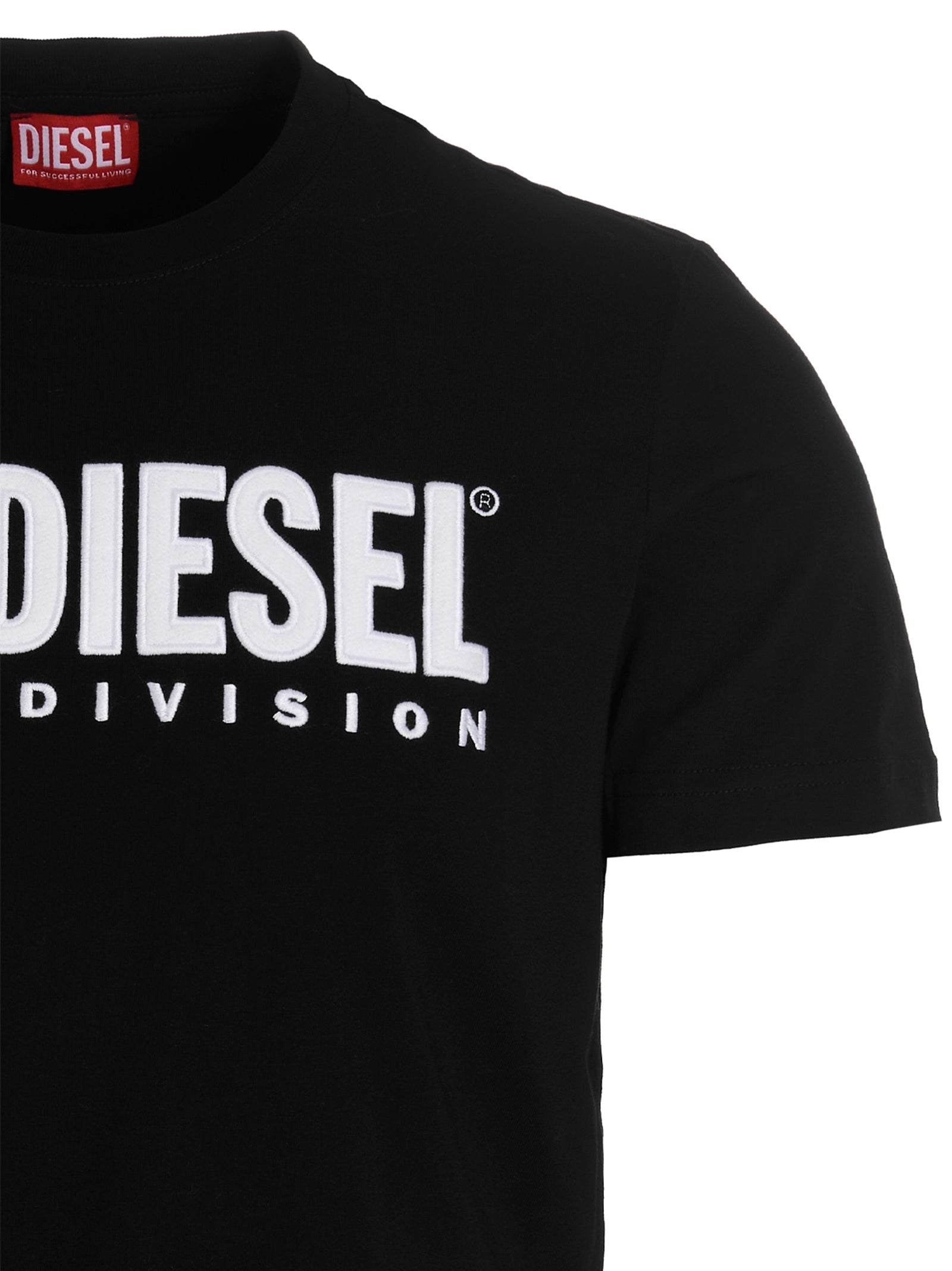 T-shirt en coton noir Diesel pour homme, coupe classique, logo Diesel visible sur la poitrine.