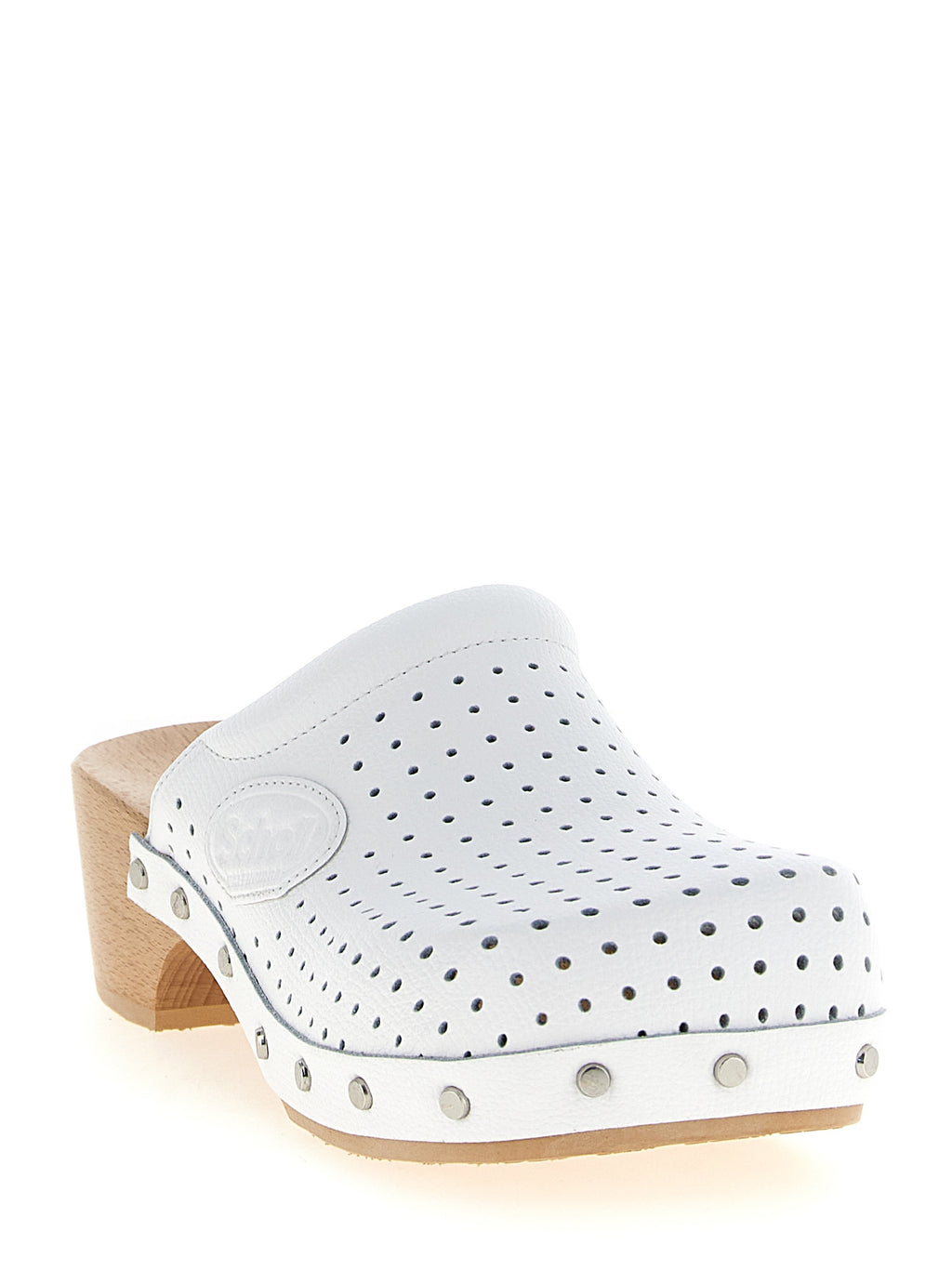 Chaussures clogs en veau blanc de Balenciaga, design élégant et moderne, visibles dans l'image.