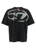 T-shirt en coton noir de la marque Diesel, coupe classique avec logo Diesel visible sur le devant.