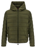 Veste longue bicolore en polyamide Moncler, style moderne avec fermeture éclair et capuche, pour un look élégant et chaud.