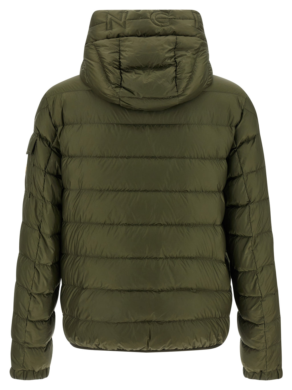 Veste longue bicolore en polyamide Moncler, coupe-vent et élégante, avec fermeture zippée et capuche ajustable.