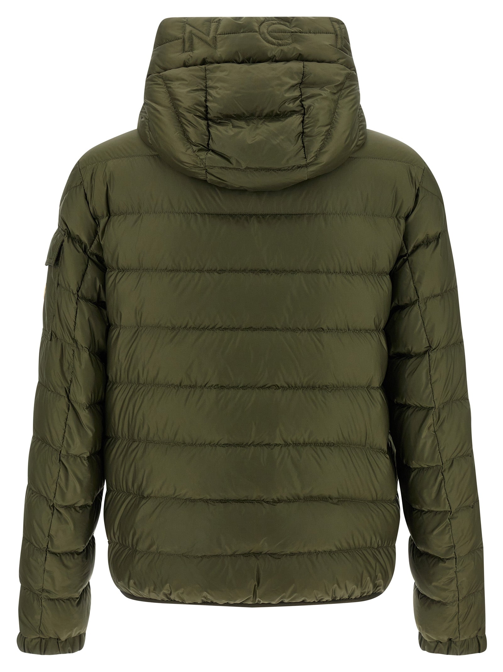 Veste longue bicolore en polyamide Moncler, coupe-vent et élégante, avec fermeture zippée et capuche ajustable.