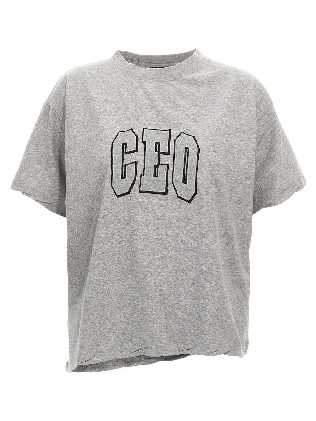 T-shirt gris en coton de la marque Balenciaga, coupe classique, illustration minimaliste sur le devant.