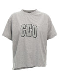 T-shirt gris en coton de la marque Balenciaga, coupe classique, illustration minimaliste sur le devant.