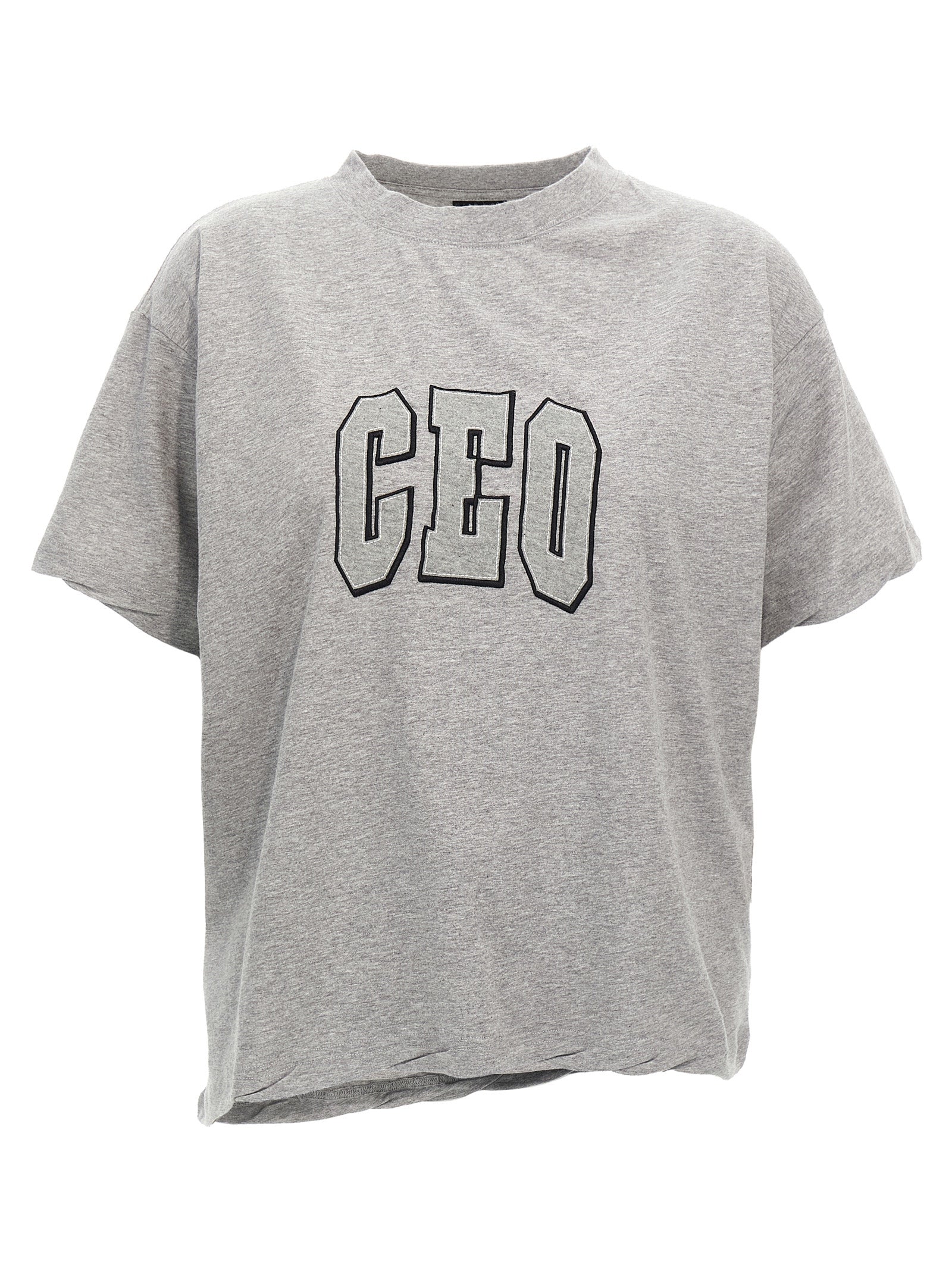 T-shirt gris en coton de la marque Balenciaga, coupe classique, illustration minimaliste sur le devant.