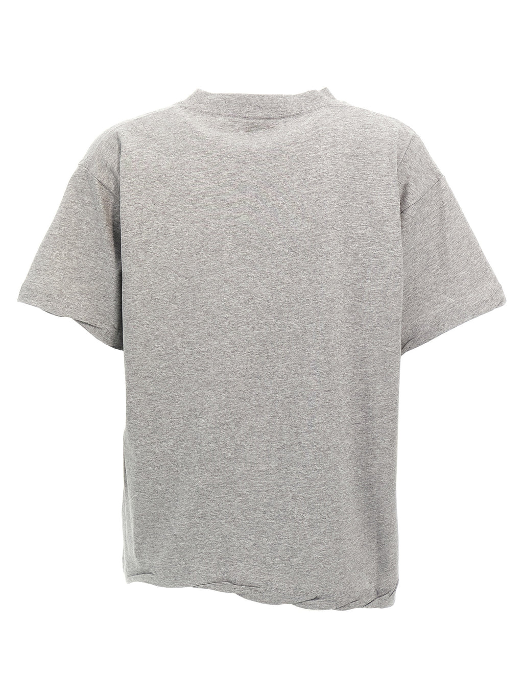T-shirt gris en coton de Balenciaga, coupe classique, porté sur mannequin, détails du col et du logo discret visible.