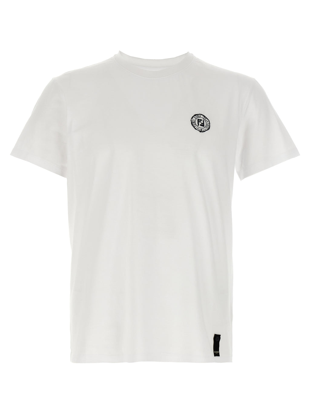 T-shirt blanc en coton de la marque Fendi, coupe classique et logo discret visible sur le devant.