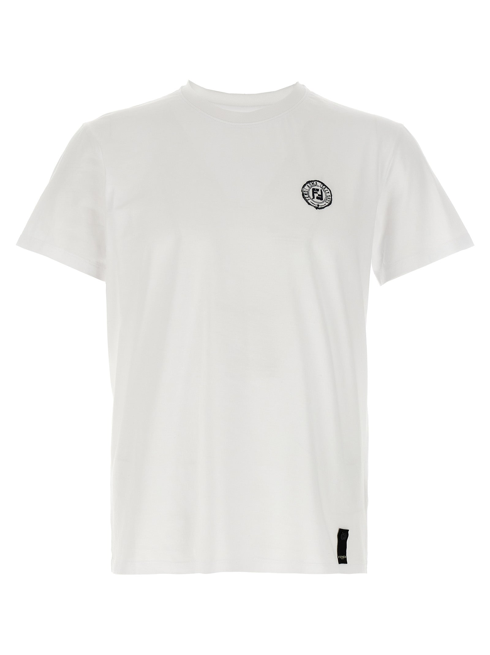 T-shirt blanc en coton de la marque Fendi, coupe classique et logo discret visible sur le devant.