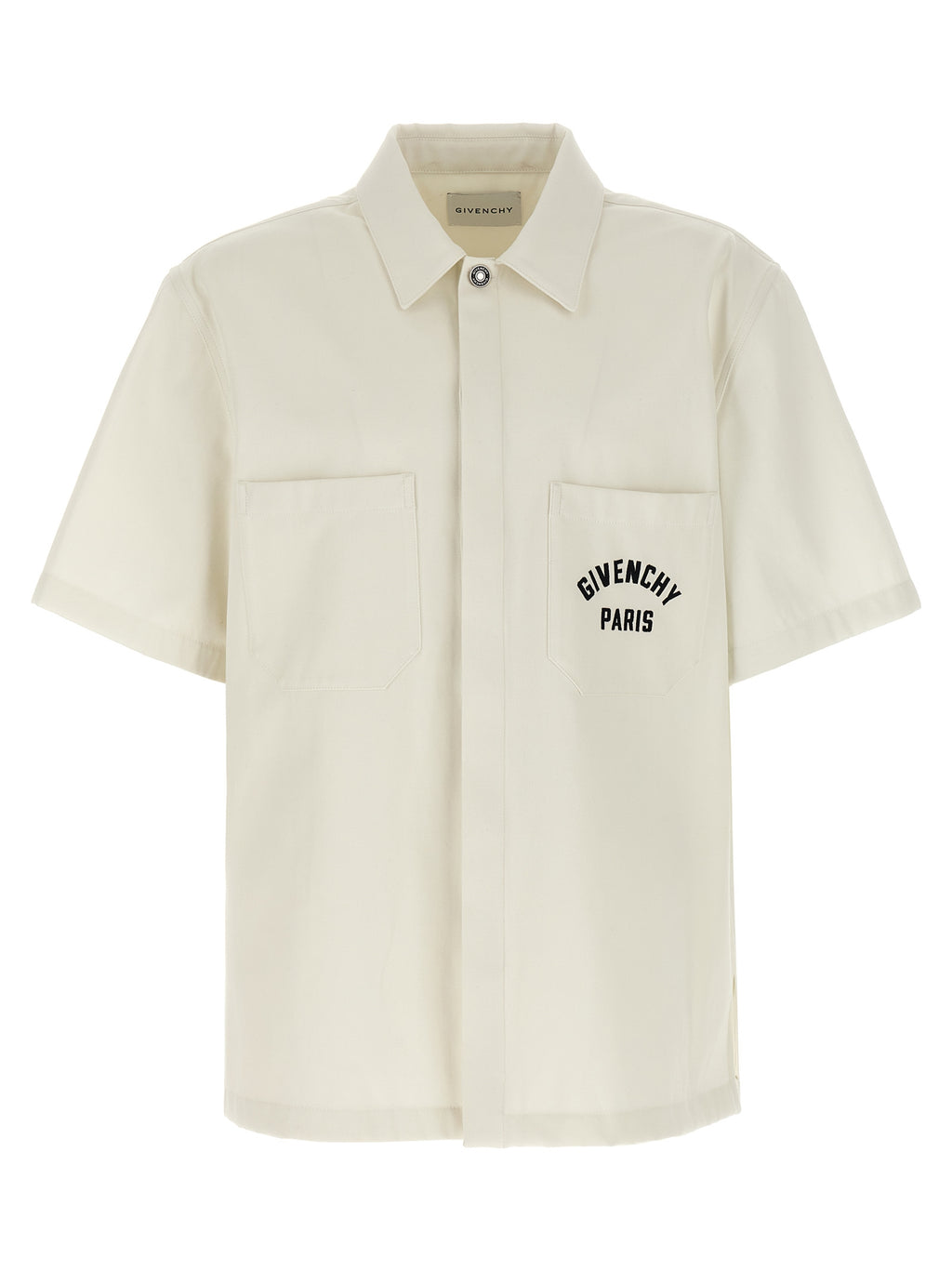 Chemisier beige en coton Givenchy, vue de face avec détails du col et des manches, élégant et confortable.