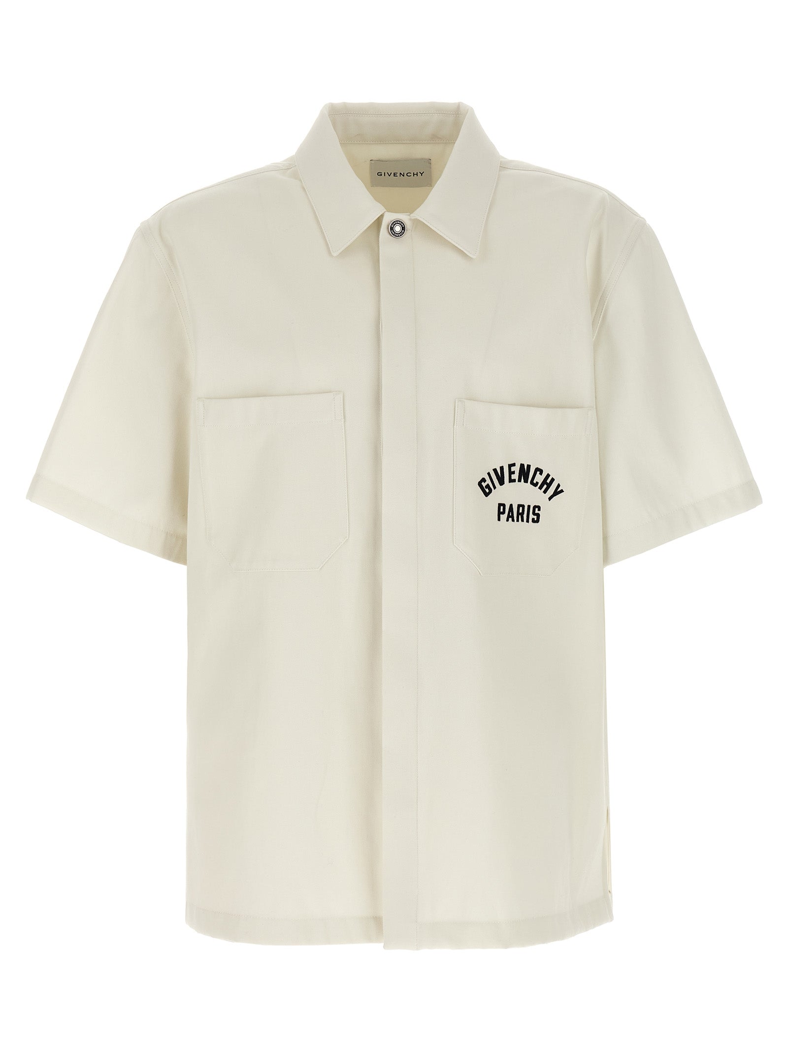 Chemisier beige en coton Givenchy, vue de face avec détails du col et des manches, élégant et confortable.