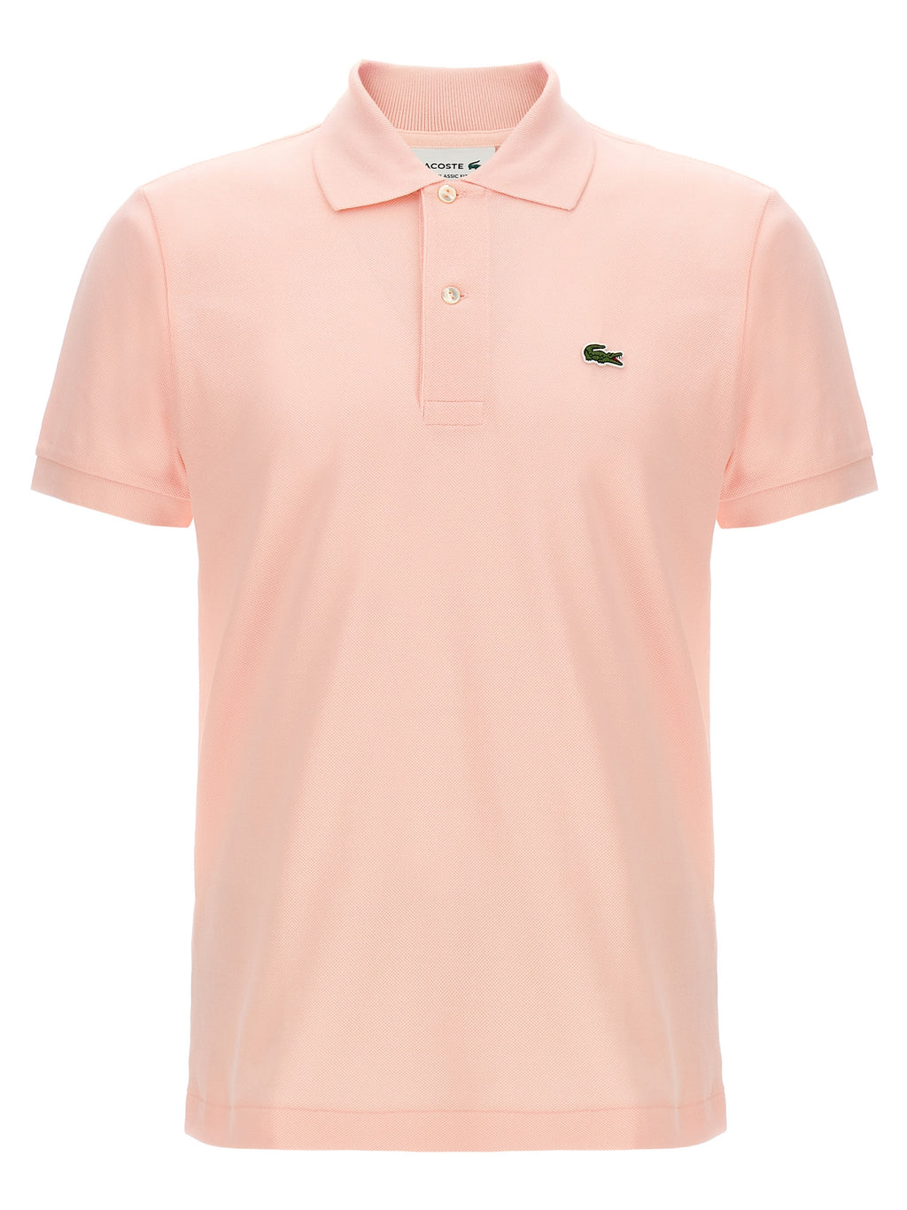 Chemise polo en coton multicolore Lacoste avec col classique et logo crocodile, vue de face.