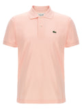 Chemise polo en coton multicolore Lacoste avec col classique et logo crocodile, vue de face.