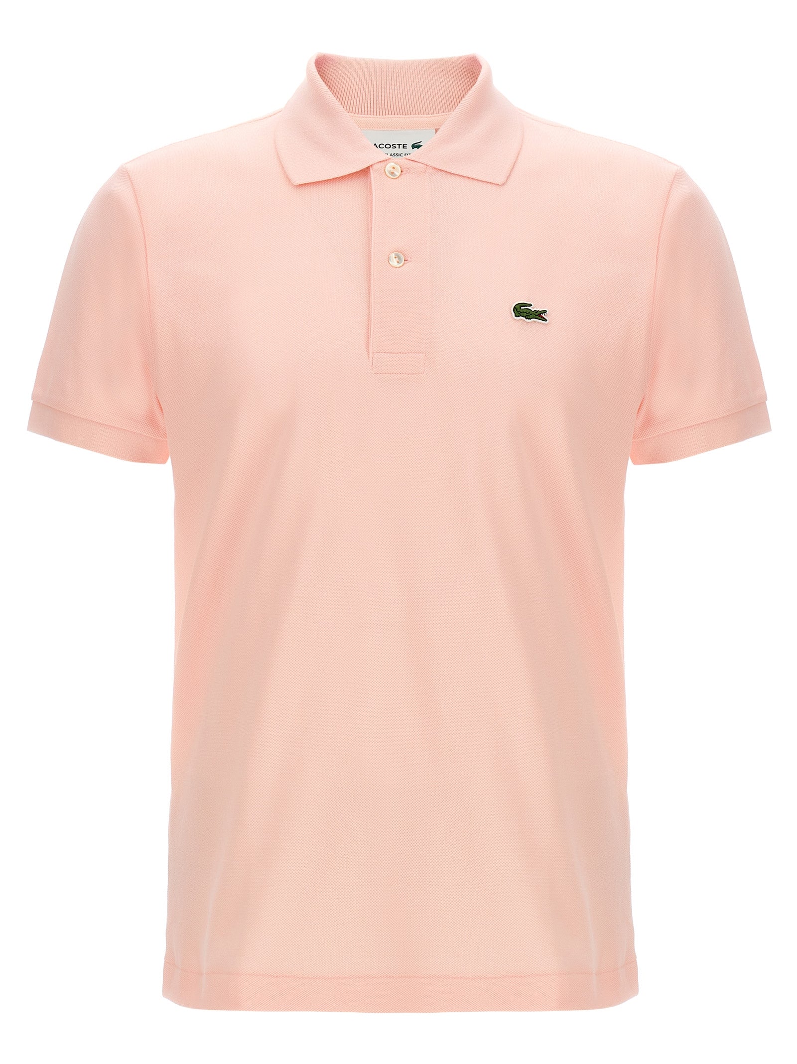 Chemise polo en coton multicolore Lacoste avec col classique et logo crocodile, vue de face.