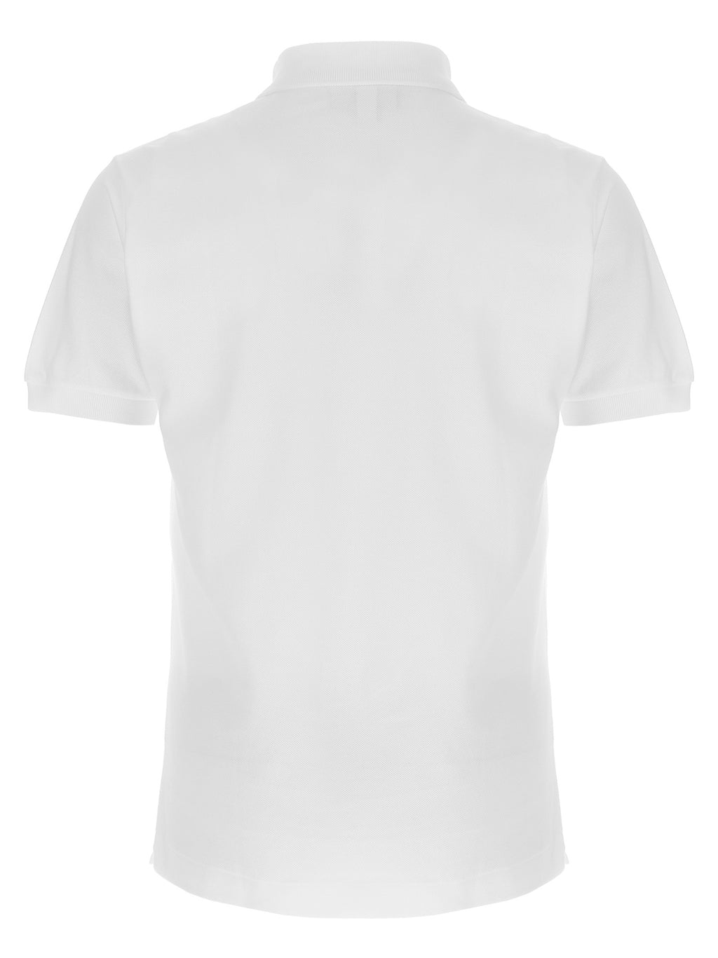 Chemise polo en coton blanc Lacoste avec col classique et logo crocodile, vue de face.