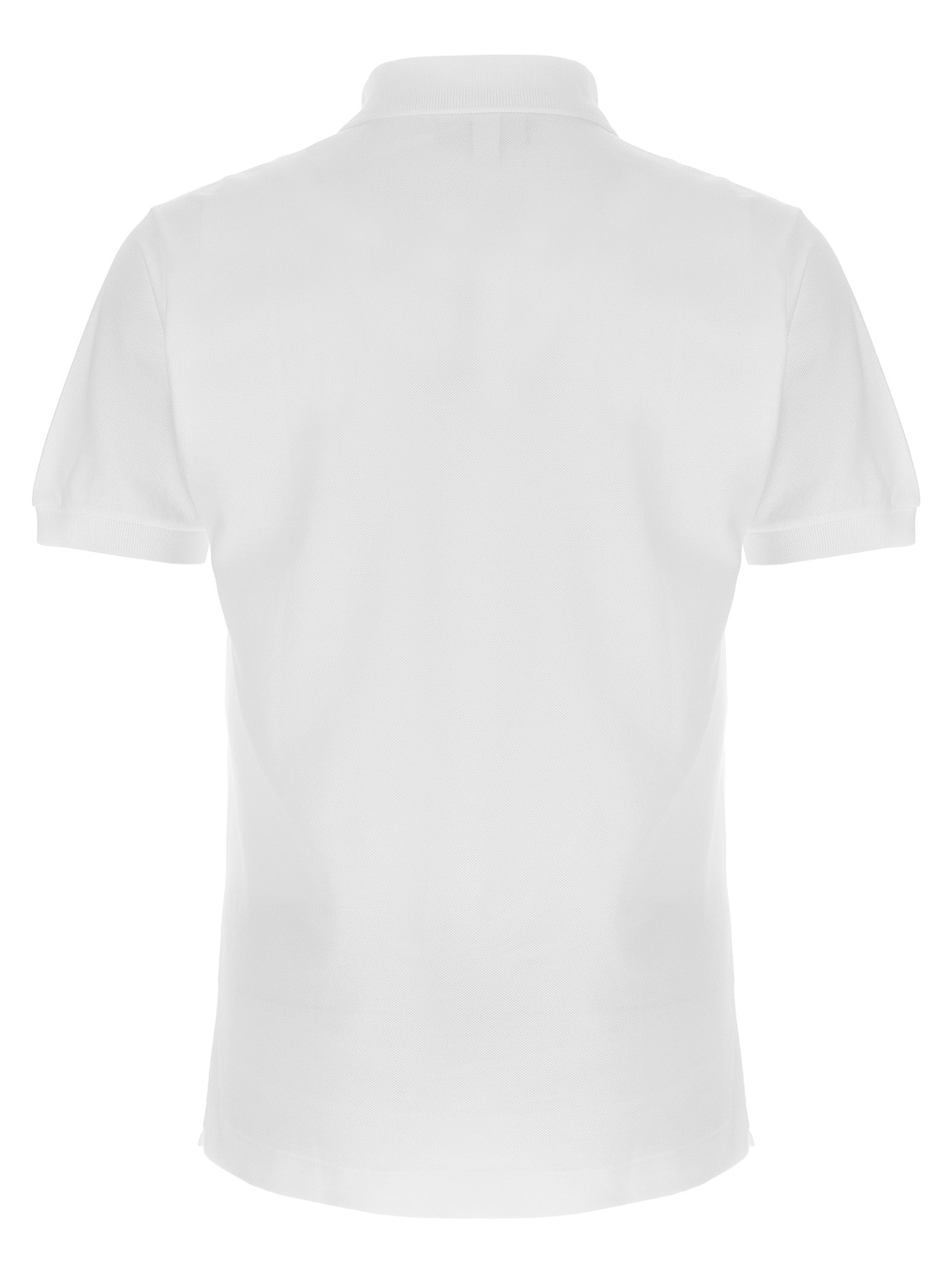 Chemise polo en coton blanc Lacoste avec col classique et logo crocodile, vue de face.