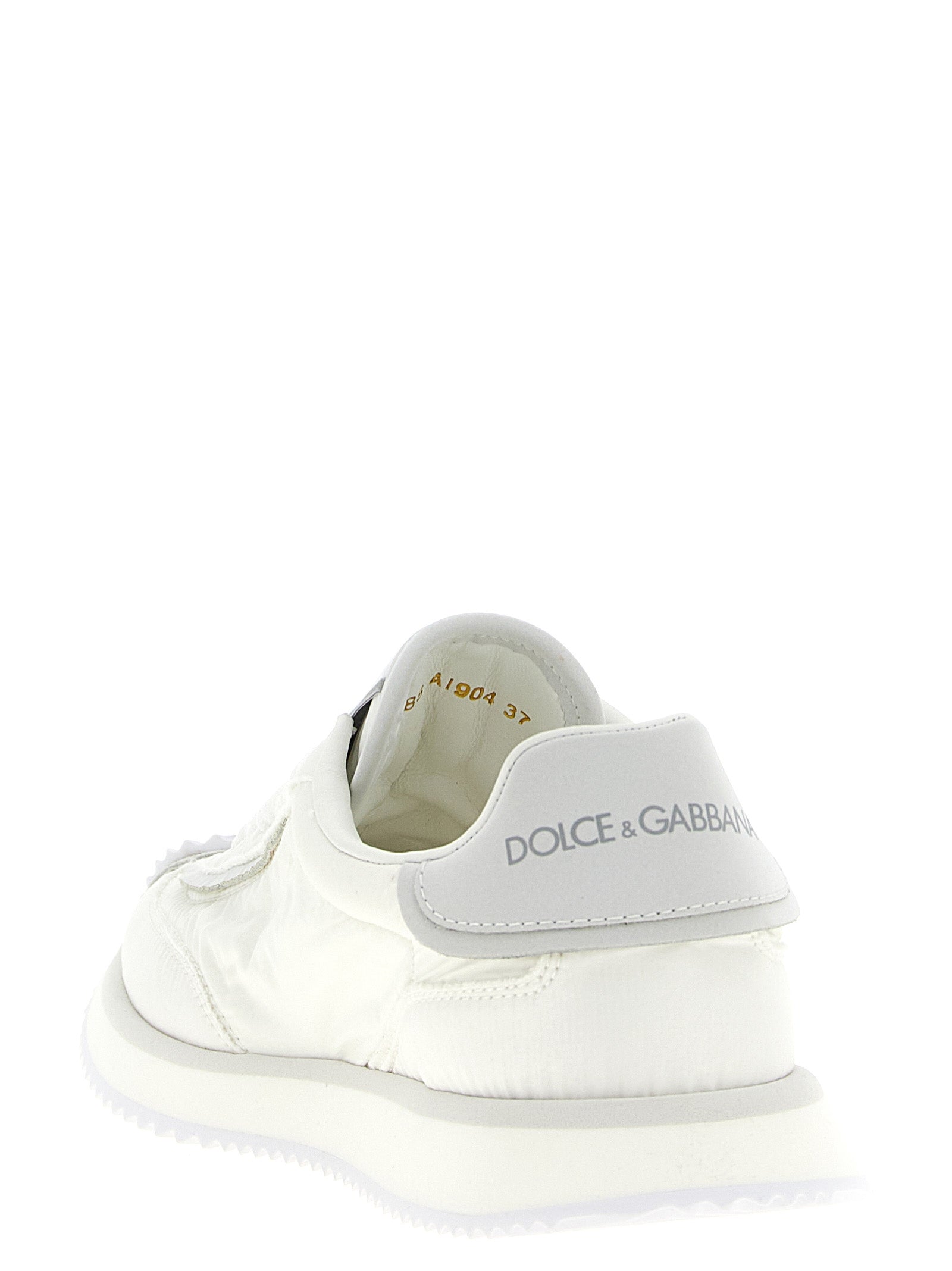 Sneakers de sport en polyester blanc Dolce & Gabbana, chaussure athlétique avec design moderne et détails élégants.