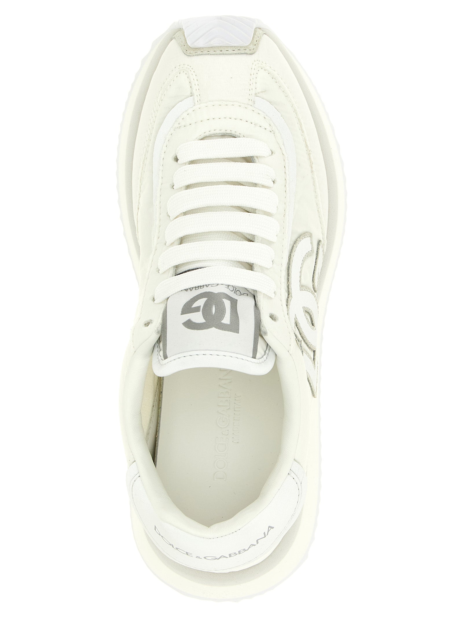 Chaussures de sport blanches en polyester Dolce & Gabbana, baskets athlétiques élégantes avec design moderne.