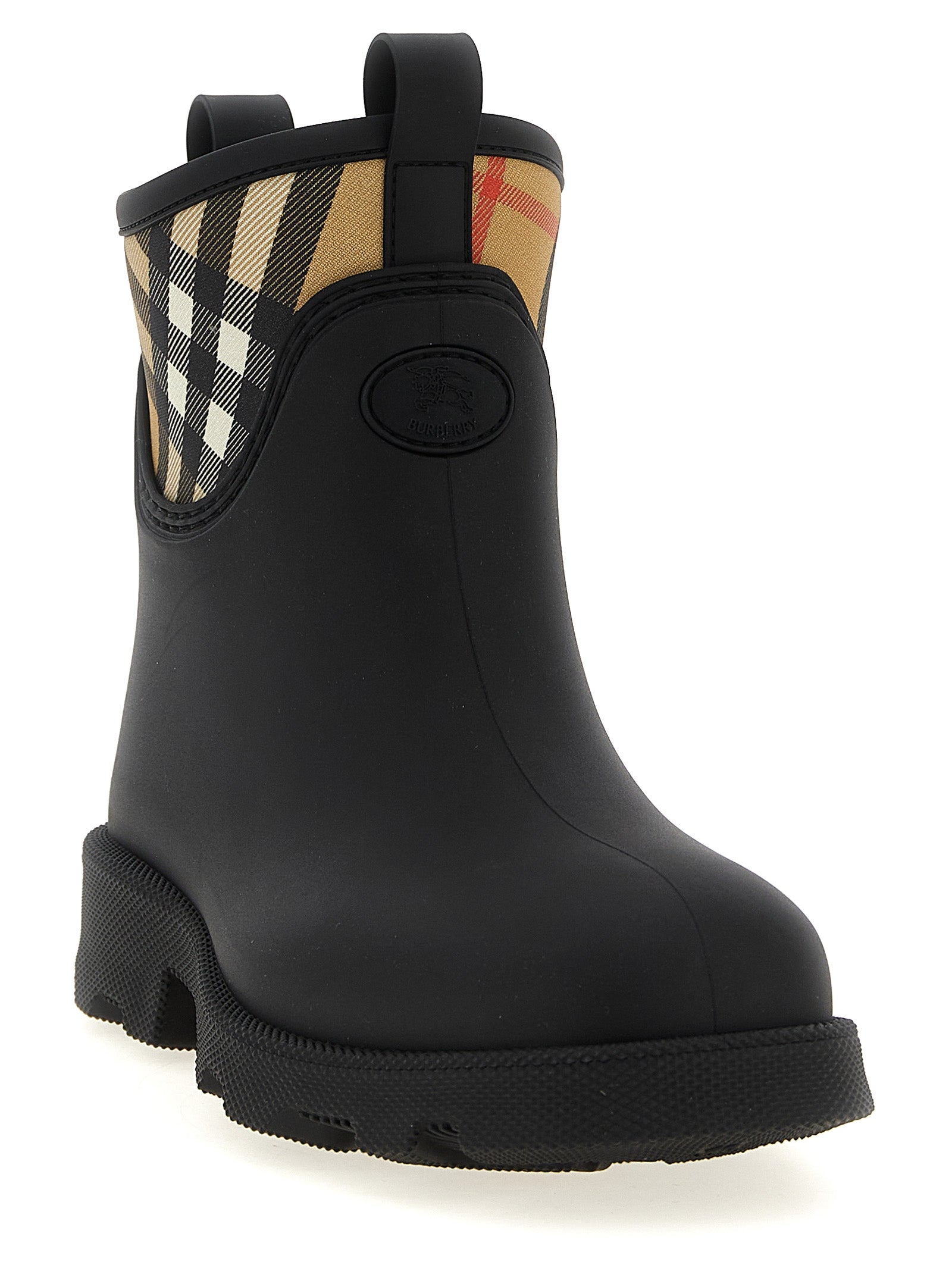Bottes d ankle en caoutchouc noir de Burberry, résistantes à l'eau, avec semelle antidérapante et logo emblématique.