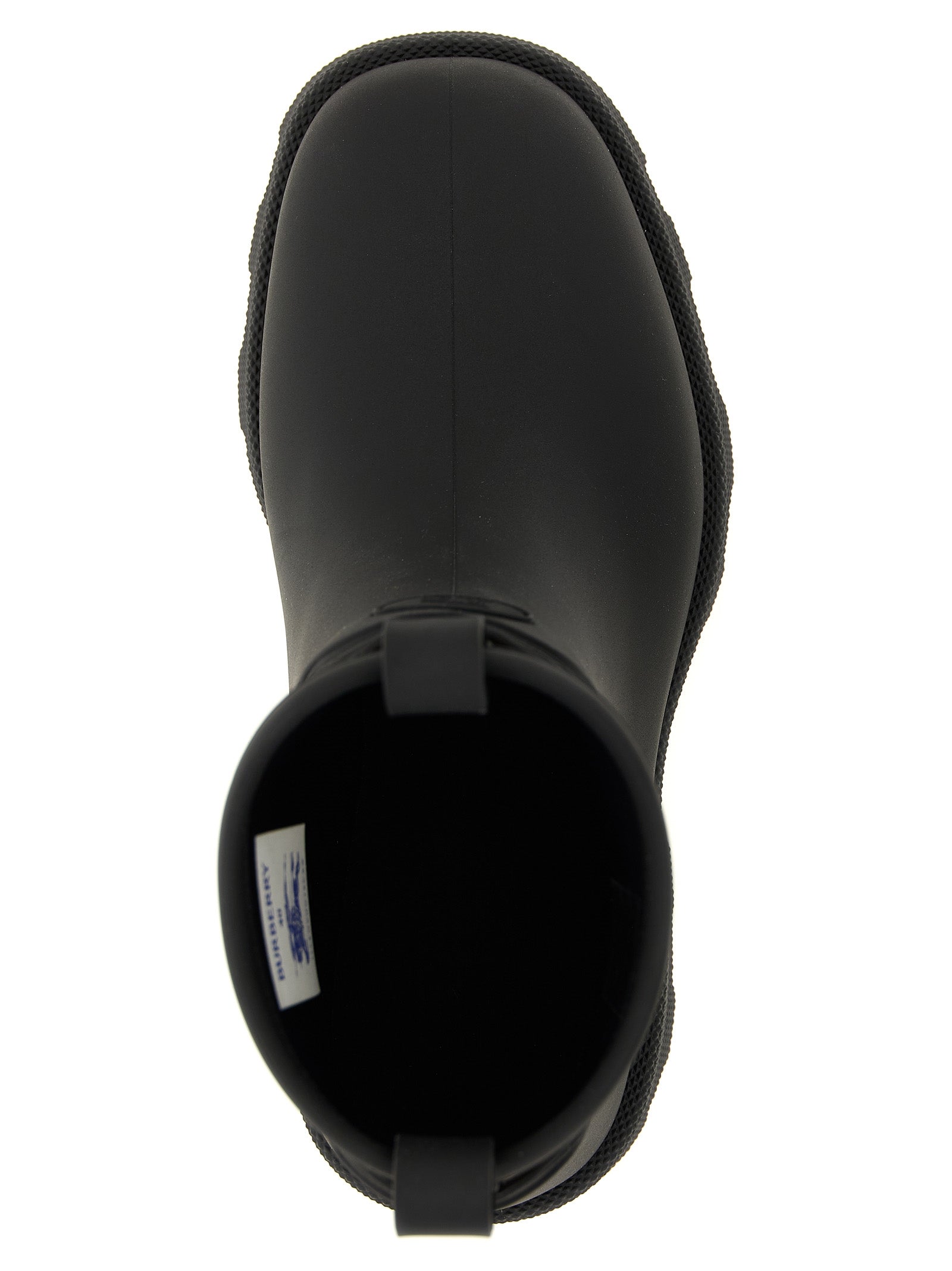 Bottes ankle en caoutchouc noir de la marque Burberry, mode élégante et imperméable pour femmes.