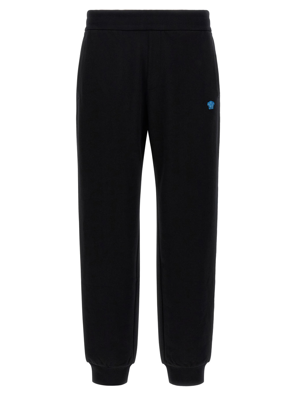 Pantalons de jogging en coton noir Versace pour la gym, avec logo distinctif et coupe décontractée, visible sur l'image.