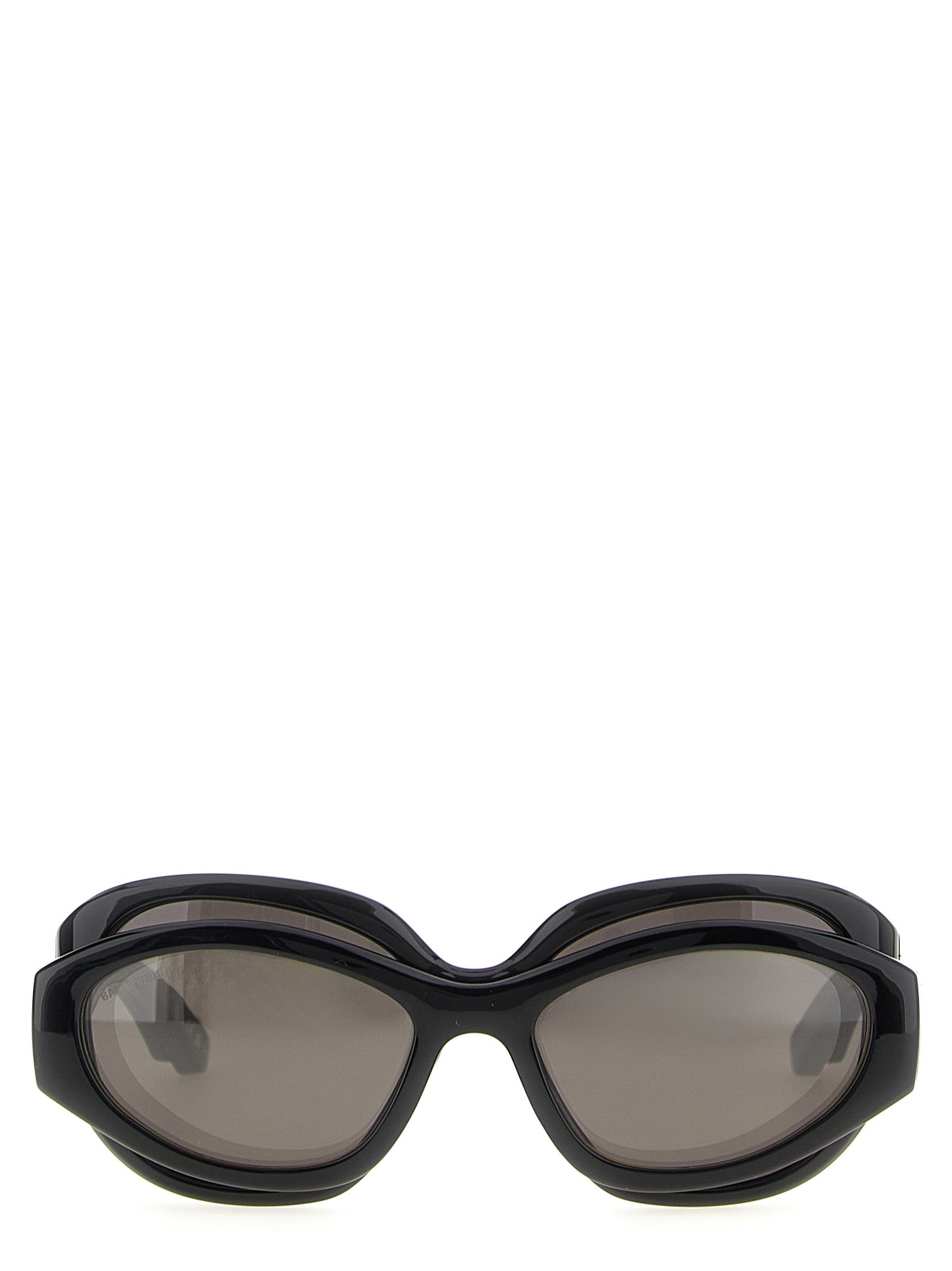 Lunettes de soleil noires Balenciaga en polyamide avec monture élégante et moderne, vue de face.