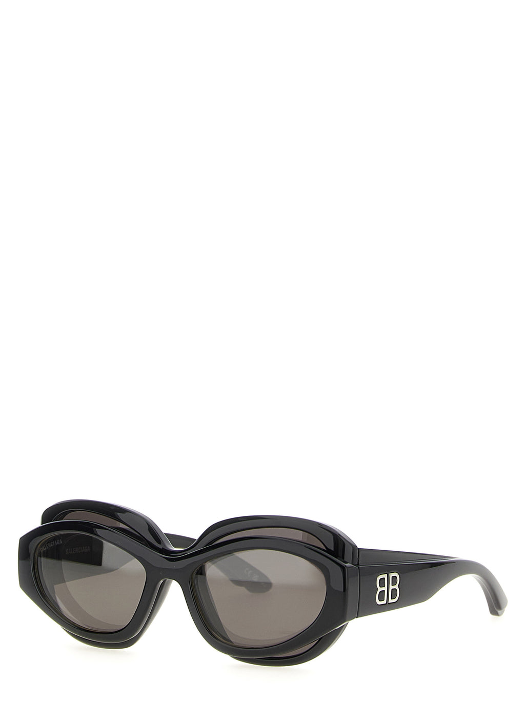 Lunettes de soleil noires Balenciaga en polyamide avec monture élégante et design moderne, vue de face.