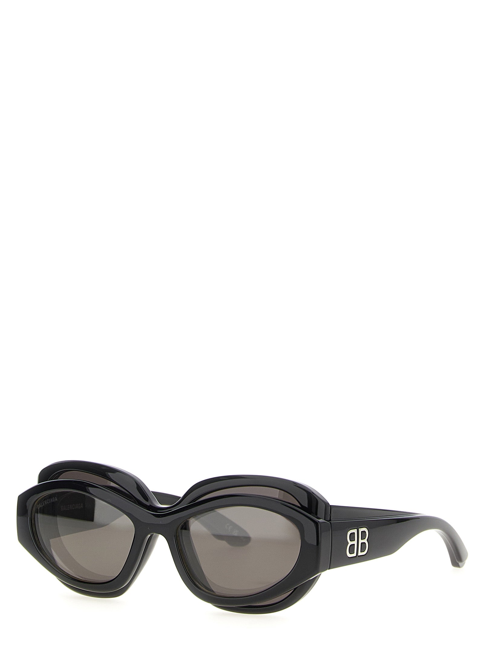 Lunettes de soleil noires Balenciaga en polyamide avec monture élégante et design moderne, vue de face.