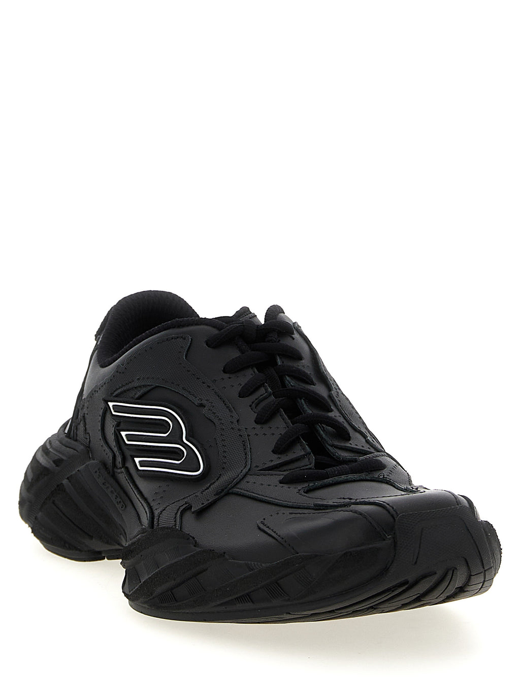 Chaussures de sport Balenciaga en cuir de veau noir, baskets athlétiques modernes pour homme ou femme.