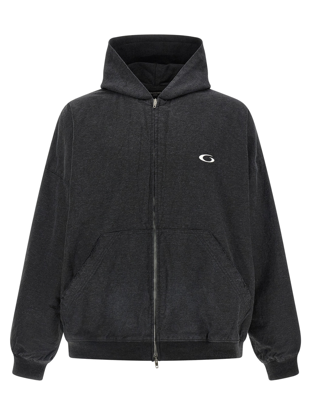 Sweatshirt gris en coton de Balenciaga, vue de face, avec logo discret, tissu doux et coupe moderne.