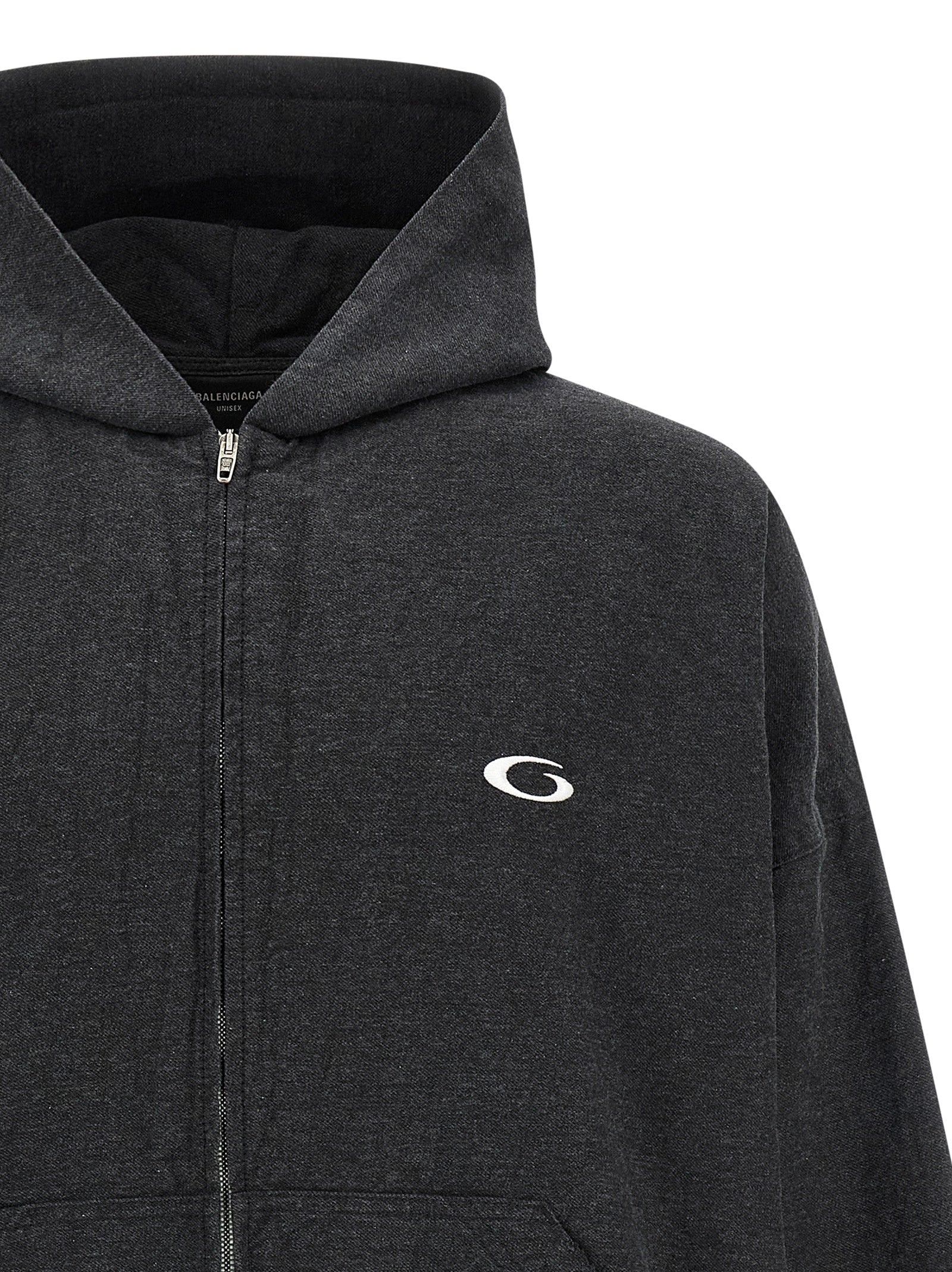Sweat-shirt gris en coton de Balenciaga avec logo sur la poitrine, manches longues et coupe décontractée.