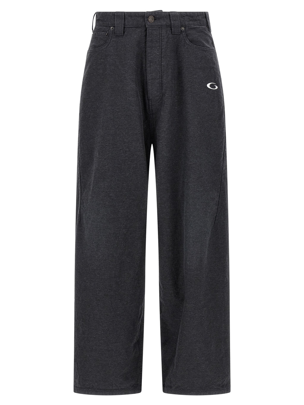 Pantalon décontracté gris en coton de la marque Balenciaga, coupe ample et détails modernes, porté sur un mannequin.