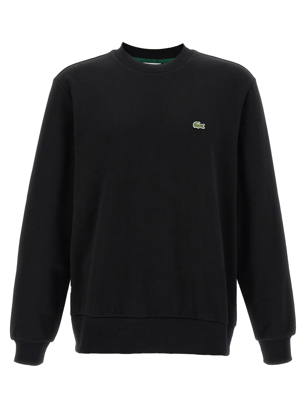 Sweat-shirt en coton noir Lacoste, coupe classique avec logo crocodile en relief sur la poitrine.