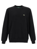 Sweat-shirt en coton noir Lacoste, coupe classique avec logo crocodile en relief sur la poitrine.