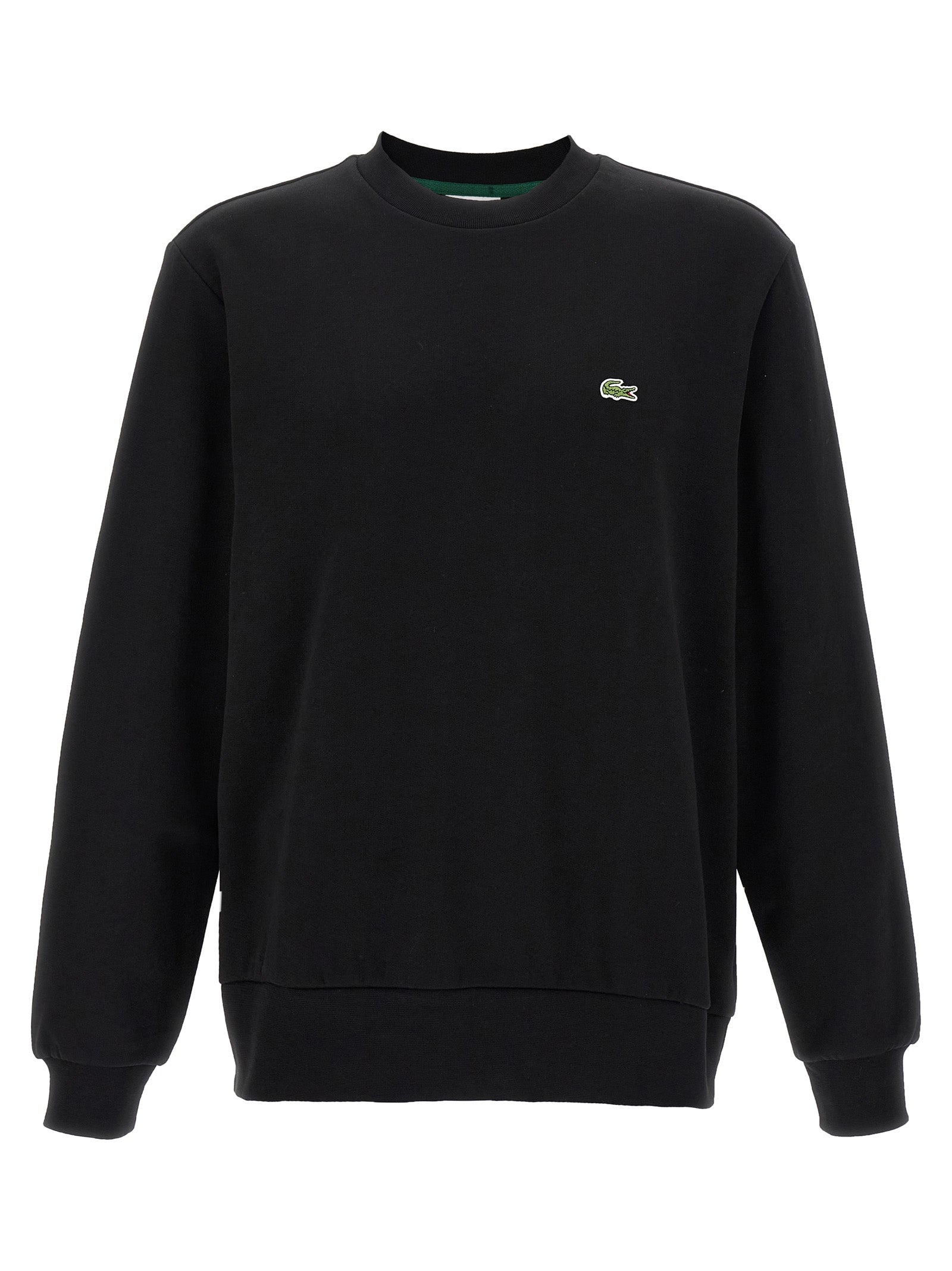 Sweat-shirt en coton noir Lacoste, coupe classique avec logo crocodile en relief sur la poitrine.