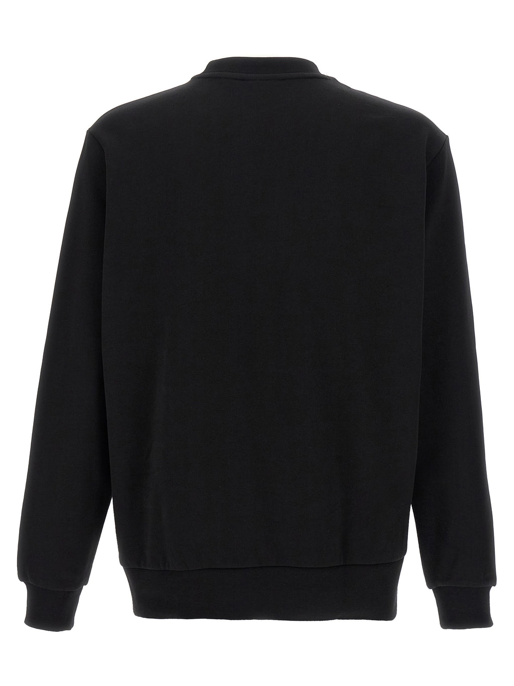 Sweat-shirt en coton noir de Lacoste avec logo crocodile, porté sur un mannequin, style décontracté et moderne.