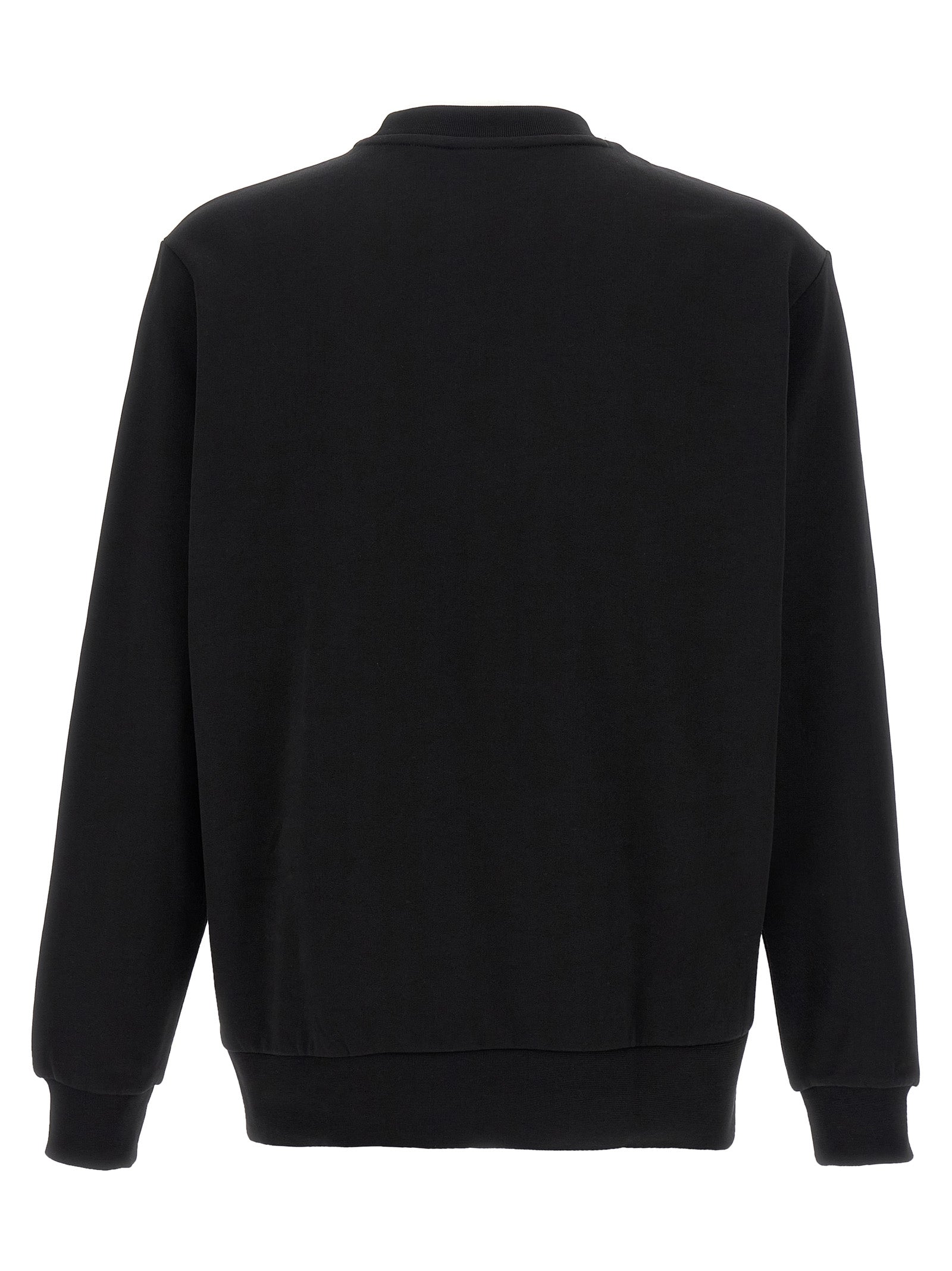 Sweat-shirt en coton noir de Lacoste avec logo crocodile, porté sur un mannequin, style décontracté et moderne.