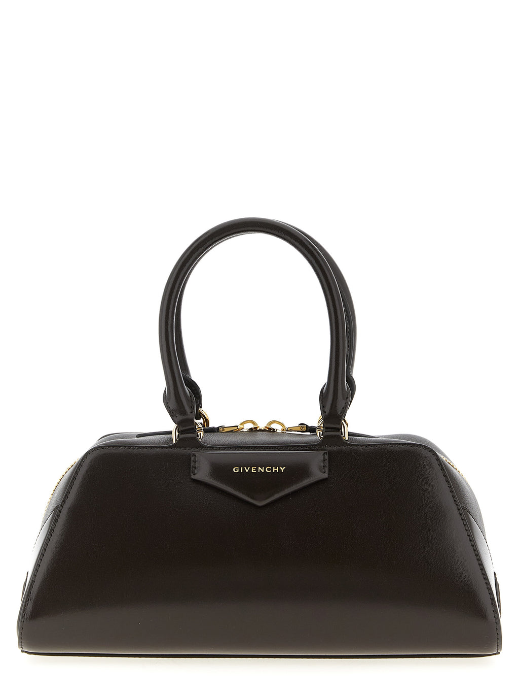 Sac à main Givenchy en cuir de veau marron, design élégant avec détails sophistiqués, vue de face.